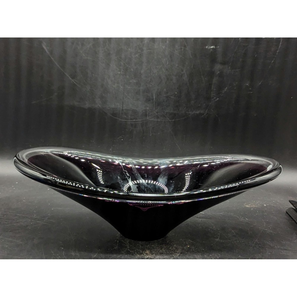 Vintage Scandinavian Purple Art Glass Oval Centerpiece Console Bowl 11.75"